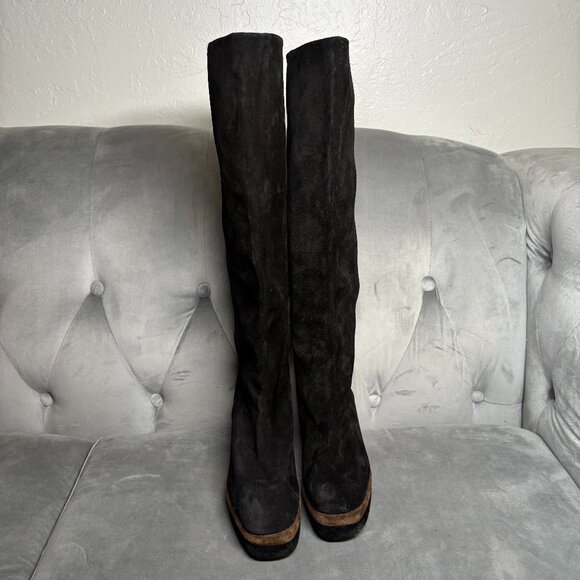 Tory Burch Black Suede Leather Platform Tall Boots – Women’s Size 7.5 - Picture 2 of 15